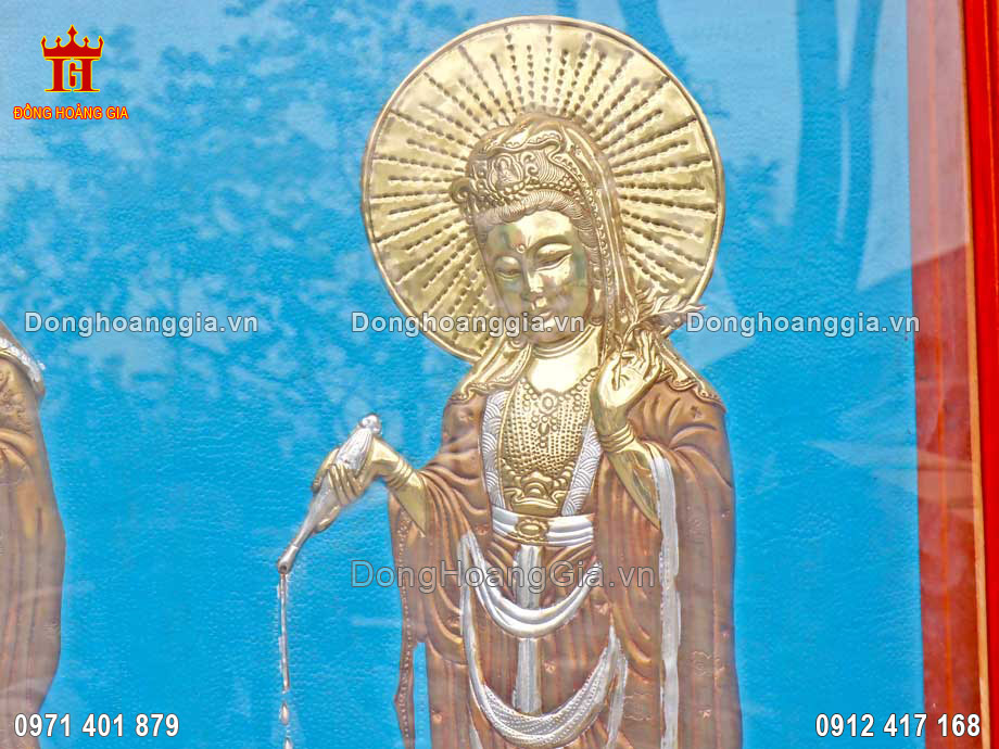 Tranh đồng Hoàng Gia nhận chế tác tranh Tây Phương Tam Thế Phật bằng đồng